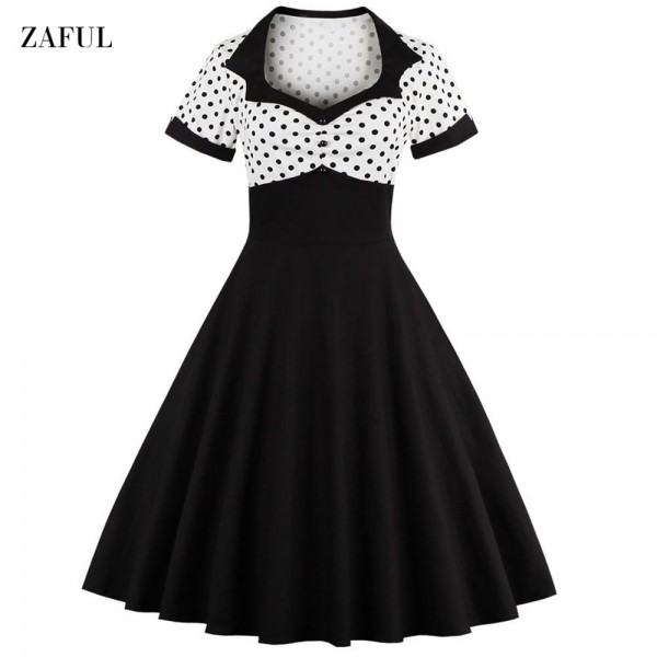 Women Summer Polka Dot Vintage Dress Fashion Party And Daily Sweetheart Neck  Defined Waist Big Swing Dress Tunic Dress Vestidos