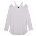 Women V neck cut out loose shirts casual off shoulder t shirt Plus size basic long sleeve tees cozy tops 5 colors ST1846