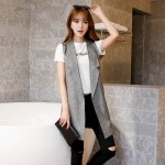 Women Vests 2016 Spring Fashion Slim Sleeveless Blazer Lapel Jacket Coats Solid None-Button Long Waistcoat Vest Chalecos Mujer