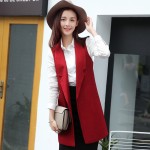 Women Vests 2016 Spring Fashion Slim Sleeveless Blazer Lapel Jacket Coats Solid None-Button Long Waistcoat Vest Chalecos Mujer