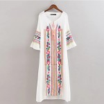 Women Vintage Floral Embroidery Ethenic Dresses vestido Round Neck Long Sleeve Casual Long Maxi Dress  jurk robe longue NRY8937