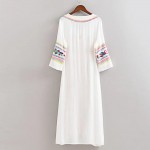 Women Vintage Floral Embroidery Ethenic Dresses vestido Round Neck Long Sleeve Casual Long Maxi Dress  jurk robe longue NRY8937