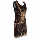 Women Vintage Inspired Shining Black Gold 1920s Beading Sequin Art Deco Gatsby Flapper Dress Sleeveless Holiday Party Dress 