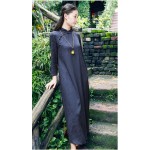 Women Vintage Maxi Dress Cheongsam 2018 Fall Winter New Jacquard Long Sleeve Stand Collar Loose Cotton Linen Long Pullover Dress