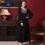 Women Vintage Muslim Maxi Dress Female 2017 Spring Retro Sexy High Split Ethnic Aztec Embroidery Long Sleeve Full Length Dresses