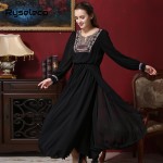 Women Vintage Muslim Maxi Dress Female 2017 Spring Retro Sexy High Split Ethnic Aztec Embroidery Long Sleeve Full Length Dresses