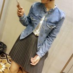 Women Vintage Ripped Stand Short Denim Jackets Top ind fray Jacket Outerwear