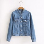 Women Vintage Ripped Stand Short Denim Jackets Top ind fray Jacket Outerwear