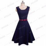 Women Vintage Tank Sleeveless Classic Plaid Swing A-line Dark Blue Dresses Elegant Casual Summer Holiday Dress A011