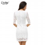 Women White Lace Sexy Bodycon V Neck Long Sleeve Dresses White Party Evening Elegant Autumn Winter Vintage Dress Vestidos 8683