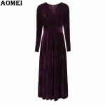 Women Wine Redding Fits Flared Dresses Velvet Warm Dress XXL 3XL Dresses Plus size Winter Ankle Length Maxi Casual Tunics Robes