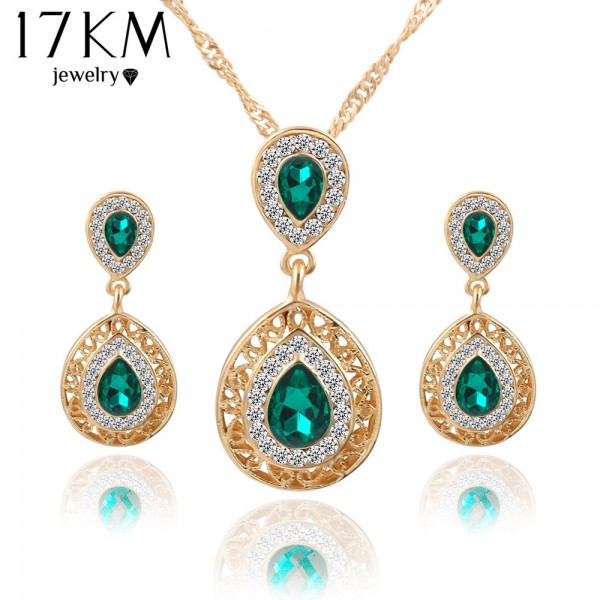 Women bridal Wedding Jewelry Set Charm Crystal Water Drop Pendant Necklaces Earrings Sets Shininy Cubic Zircon bijoux femme 2015