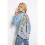 Women embroidery hippie style denim shirts floral boho jackets fashion denim jacket vintage bohe hippie chic long sleeve jacket