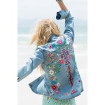 Women embroidery hippie style denim shirts floral boho jackets fashion denim jacket vintage bohe hippie chic long sleeve jacket