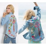 Women embroidery hippie style denim shirts floral boho jackets fashion denim jacket vintage bohe hippie chic long sleeve jacket