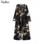 Women flower crane print maxi wrap dress long sleeve vintage bird pattern long loose dresses Vestidos QZ2761