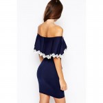 Women hot Sexy lace dress O-neck Summer dress Casual Elegant Ladies Dress Vestidos Blue Ci