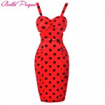 Women sexy Pencil Polka Dot Dresses Summer 2017 Sheath 50s Vintage Ladies club Plus Size Clothing Vestidos Bodycon office Dress