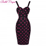 Women sexy Pencil Polka Dot Dresses Summer 2017 Sheath 50s Vintage Ladies club Plus Size Clothing Vestidos Bodycon office Dress