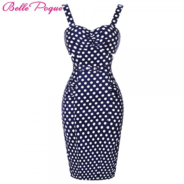 Women sexy Pencil Polka Dot Dresses Summer 2017 Sheath 50s Vintage Ladies club Plus Size Clothing Vestidos Bodycon office Dress