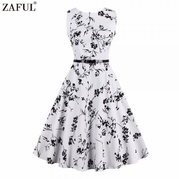 Women summer Retro vintage Rockabilly Dress Pin Up 4XL feminine Vestidos 50s Party Robe White Cotton Floral printed  dress