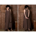 Women summer solid colors cotton linen long dresses sleeveless loose vest dress for female with scarf 851262 summer clothing