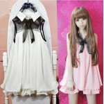 Women summer sweet dress doll ruffles chiffon sleeveless solid dress Japanese cute lolita white,pink one piece dress Kawaii OP