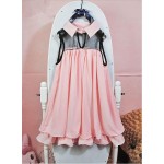 Women summer sweet dress doll ruffles chiffon sleeveless solid dress Japanese cute lolita white,pink one piece dress Kawaii OP