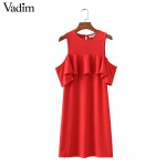 Women sweet off shoulder ruffles dress short sleeve ladies fashion streetwear summer casual black red dresses vestidos QZ2812