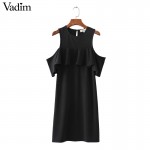 Women sweet off shoulder ruffles dress short sleeve ladies fashion streetwear summer casual black red dresses vestidos QZ2812