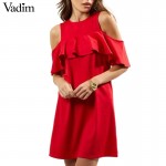 Women sweet off shoulder ruffles dress short sleeve ladies fashion streetwear summer casual black red dresses vestidos QZ2812