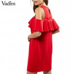 Women sweet off shoulder ruffles dress short sleeve ladies fashion streetwear summer casual black red dresses vestidos QZ2812