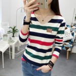 Women t shirt womens tops Tee shirt femme winter long sleeve tshirt  Fashion 2016 poleras de mujer stripe t-shirt camisetas TS01