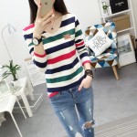 Women t shirt womens tops Tee shirt femme winter long sleeve tshirt  Fashion 2016 poleras de mujer stripe t-shirt camisetas TS01