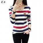 Women t shirt womens tops Tee shirt femme winter long sleeve tshirt  Fashion 2016 poleras de mujer stripe t-shirt camisetas TS01