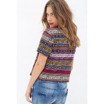 Women vintage totem stried Cropped T shirt Retro Tribal short sleeve crop shirt casual Blusas Femininas European tops DT72