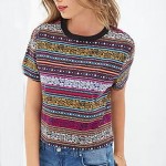 Women vintage totem stried Cropped T shirt Retro Tribal short sleeve crop shirt casual Blusas Femininas European tops DT72