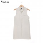 Women white black long vest coat Europen style waistcoat sleeveless jacket back split outwear casual top Roupa Female MJ62