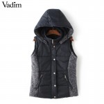 Women winter hooded thick warm waistcoat padded vest sleeveless zipper pockets ladies outwear casual brand coats MJ97