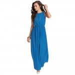 Women's 2017 New Beach Hot Blue Red Chiffon Plus Size O-Neck Backless Sexy Maxi Long  S-5XL XXXL 4XL 5XL Summer Dress