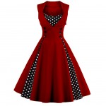 Women's Cotton Vintage Dress 50s Dot Summer Casual Evening Party Sleeveless Ukraine Patchwork Rockabilly High Waist Long Dresses