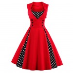 Women's Cotton Vintage Dress 50s Dot Summer Casual Evening Party Sleeveless Ukraine Patchwork Rockabilly High Waist Long Dresses