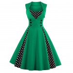 Women's Cotton Vintage Dress 50s Dot Summer Casual Evening Party Sleeveless Ukraine Patchwork Rockabilly High Waist Long Dresses