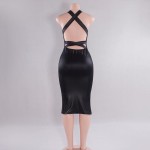 Women's Sexy Faux Leather Bodycon Dress 2018 Summer Ladies Backless Black Bandage Vestidos Side Slits Club Pencil Dresses  SD50