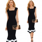 Women's Sexy Plus Size XXXL Midi Dress 2018 Summer Ladies Sleeveless Bodycon Vestidos Wear To Work Black Mermaid Dresses Dr176