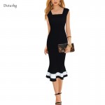 Women's Sexy Plus Size XXXL Midi Dress 2018 Summer Ladies Sleeveless Bodycon Vestidos Wear To Work Black Mermaid Dresses Dr176