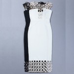 Women's Vestidos Bandage Dress Rayon 2017 Summer Hollow Out U Neck Sequined Bodycon Dress Black White Dinner Sexy Party Dresses