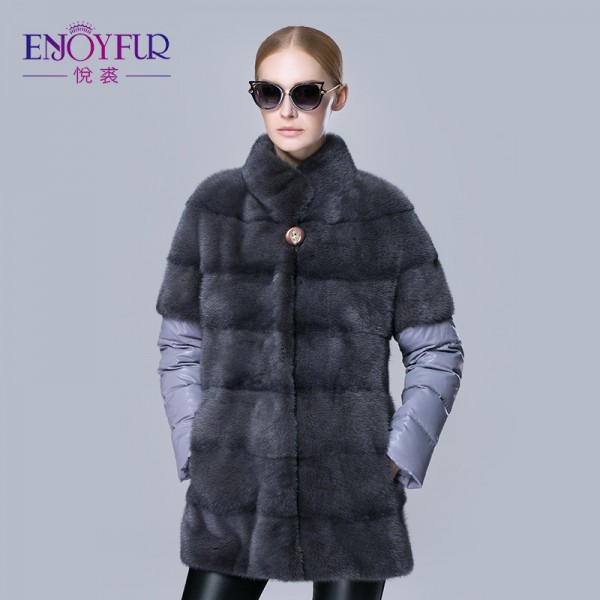 Women's winter fur coats genuine mink fur down coat 38-48 plus size thick warm mink coats removed sleeve mink fur vest hot sale