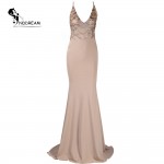 Womens 2016 Sexy V-neck Sleeveless Halter Sequin Maxi Party Dress FT3561 Free Shipping