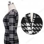 Womens Business Casual Work Party Bodycon Pencil Dress Square Collar Three Quarter Sleeve Elegant Vintage Plaid Dress B249